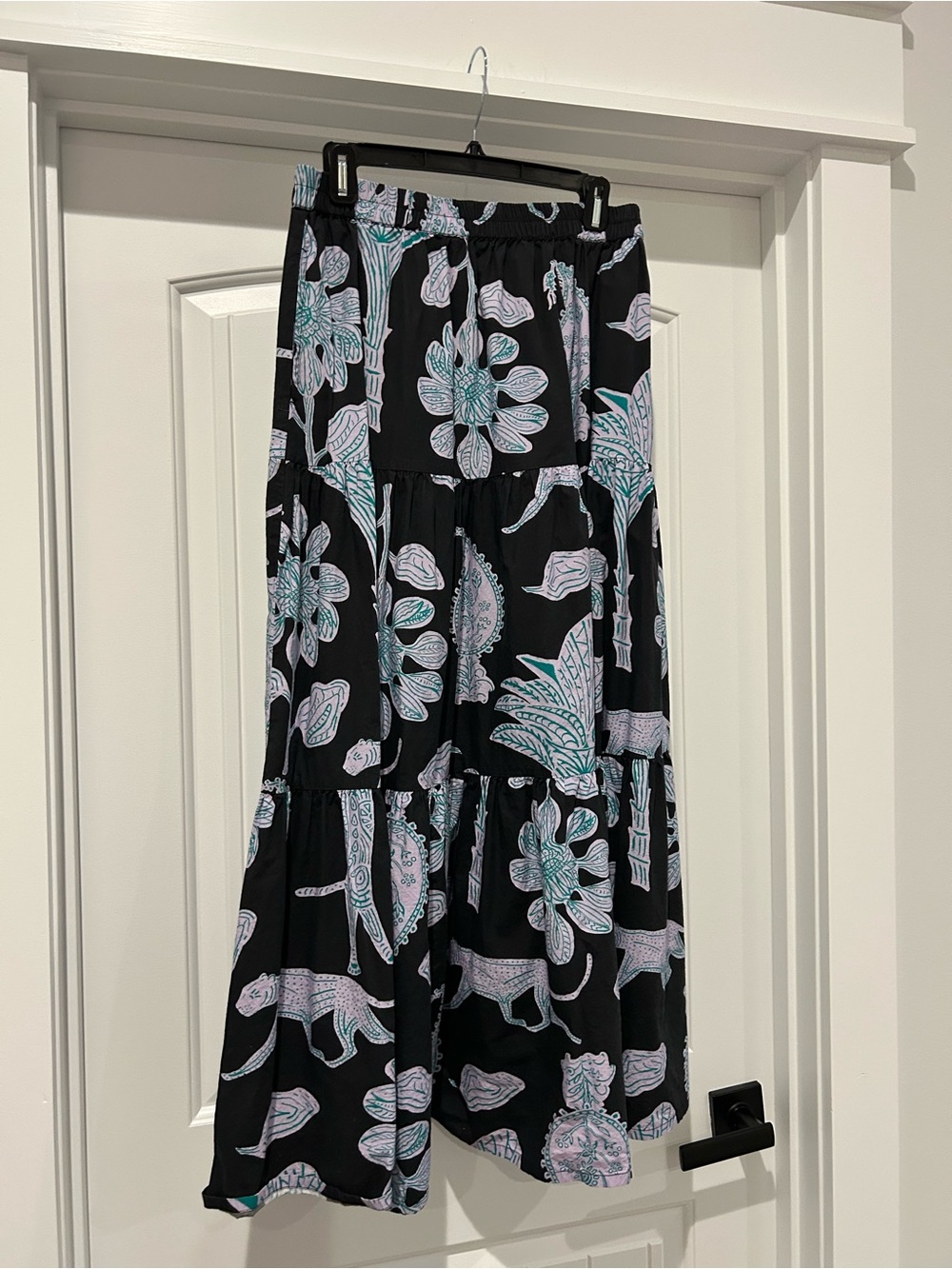 Oliphant Black Maxi Skirt with Teal and Light Purple Floral Print